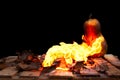 Halloween pumpkin spewing flames of fire on a black background Royalty Free Stock Photo