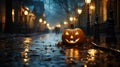 Halloween pumpkin on street