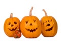 Halloween pumpkin, three funny face isolated on white background Royalty Free Stock Photo