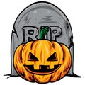 Halloween Pumpkin Tombstone Cartoon Vector Illustration Drawing Art Royalty Free Stock Photo