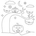 Halloween pumpkin tree coloring page Royalty Free Stock Photo