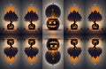 Halloween pumpkin trees mirrored symmetrical seamless