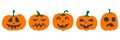 Halloween pumpkin vector 30 icons set, Emotion Variation. Simple flat style design elements. Set of silhouette spooky horror Royalty Free Stock Photo