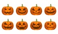 Set of Halloween pumpkins, funny faces. Autumn holidays. Vector illustration Royalty Free Stock Photo