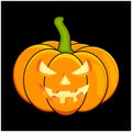 Halloween pumpkin vector illustration, Jack O Lantern isolated on black background. Scary orange picture with candle light inside Royalty Free Stock Photo