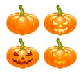 Halloween pumpkin vector set illustration, Jack O Lantern isolated on white background. Scary orange picture with eyes and candle