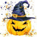 Halloween pumpkin. Watercolor illustration background for the holiday Halloween.