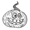 Halloween pumpkin with a wide smile sketch, black outline isolated