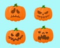 Halloween pumpkins. Angry or sad Jack faces. Autumn holiday. October vegetable. Traditional lantern. Scary facial Royalty Free Stock Photo