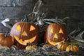 Halloween pumpkins in the barn