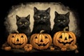 Halloween pumpkins and black cats art. Thanksgiving celebration Royalty Free Stock Photo
