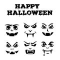 Halloween pumpkins carved faces silhouettes. Template for jack o lantern. Funny vampires stencil set. Monsters icons Royalty Free Stock Photo