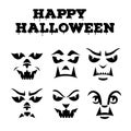 Halloween carved faces silhouettes. Template for cut out jack o lantern. Funny werewolfs stencil set. Monster icons Royalty Free Stock Photo