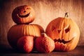 Halloween pumpkins, carved jack-o-lantern.