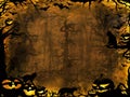 Halloween pumpkins cats and bats - dark lights background