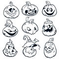 Halloween Pumpkins curved with jack o lantern face. Vector cartoon illustration