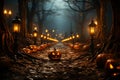 Halloween pumpkins in 3D eerie forest A spine chilling visual delight Royalty Free Stock Photo