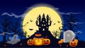 Pumpkins and Dark Castle on Full Moon Royalty Free Stock Photo