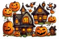 AI Generative. Halloween pumpkins at the dark house at night Royalty Free Stock Photo