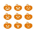 Halloween pumpkins with different scary faces and smiles set. Templates for laser cutting