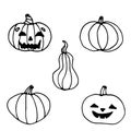 Halloween pumpkins doodle style vector illustration set isolated on white Royalty Free Stock Photo