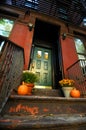 Halloween Pumpkins by doorway Royalty Free Stock Photo