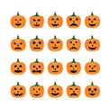 Halloween Pumpkins Faces icon set. Cute cartoon Jack-o`-Lantern s isolated on white. Halloween party decorations. Easy to edit Royalty Free Stock Photo