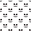 Halloween pumpkins faces seamless pattern. Black silhouette carved face pumpkin on white background. Halloween party background
