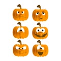 Halloween pumpkins with faces on white background. Vector illustration.