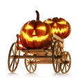 Halloween pumpkins in farm wagon isolated on white background Royalty Free Stock Photo