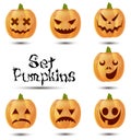 Halloween pumpkins flat set different emotion variation vector illustration Royalty Free Stock Photo