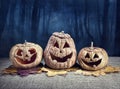Halloween pumpkins in the forest Royalty Free Stock Photo