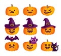 Halloween pumpkins funny face flat design vector Royalty Free Stock Photo