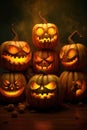 halloween pumpkins with glowing faces Royalty Free Stock Photo