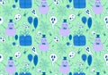 Halloween pumpkins monsters seamless ghost and web and skulls and balloons pattern for wrapping paper