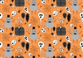 Halloween pumpkins monsters seamless ghost and web and skulls and balloons pattern for wrapping paper