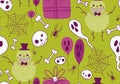 Halloween pumpkins monsters seamless ghost and web and skulls and balloons pattern for wrapping paper