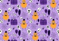 Halloween pumpkins monsters seamless ghost and web and skulls and balloons pattern for wrapping paper