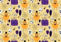 Halloween pumpkins monsters seamless ghost and web and skulls and balloons pattern for wrapping paper