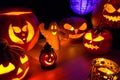 Halloween pumpkins at night dark scenery Royalty Free Stock Photo