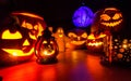 Halloween pumpkins at night dark scenery Royalty Free Stock Photo