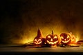 Halloween pumpkins of night spooky on wooden Royalty Free Stock Photo