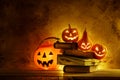 Halloween pumpkins of night spooky on wooden Royalty Free Stock Photo
