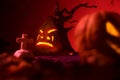 Halloween pumpkins of nightly spooky forest and Castle
