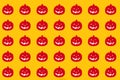 Halloween pumpkins pattern. Many scary pumpkin faces background