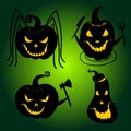 Halloween Pumpkins with scary faces. Jackolanterns Royalty Free Stock Photo