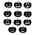 Halloween pumpkins scary faces set. Jack O`Lantern isolated decor elements. Halloween party collection. Vector eps 10