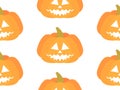 Halloween pumpkins seamless pattern. Halloween carved pumpkin face on white background. Happy Halloween October 31st, trick or