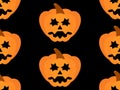 Halloween pumpkins seamless pattern. Halloween carved pumpkin face on black background. Happy Halloween October 31st, trick or