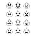 Halloween pumpkins set. Black silhouette halloween pumpkin isolated on white background. Halloween pumpkin lanterns Royalty Free Stock Photo